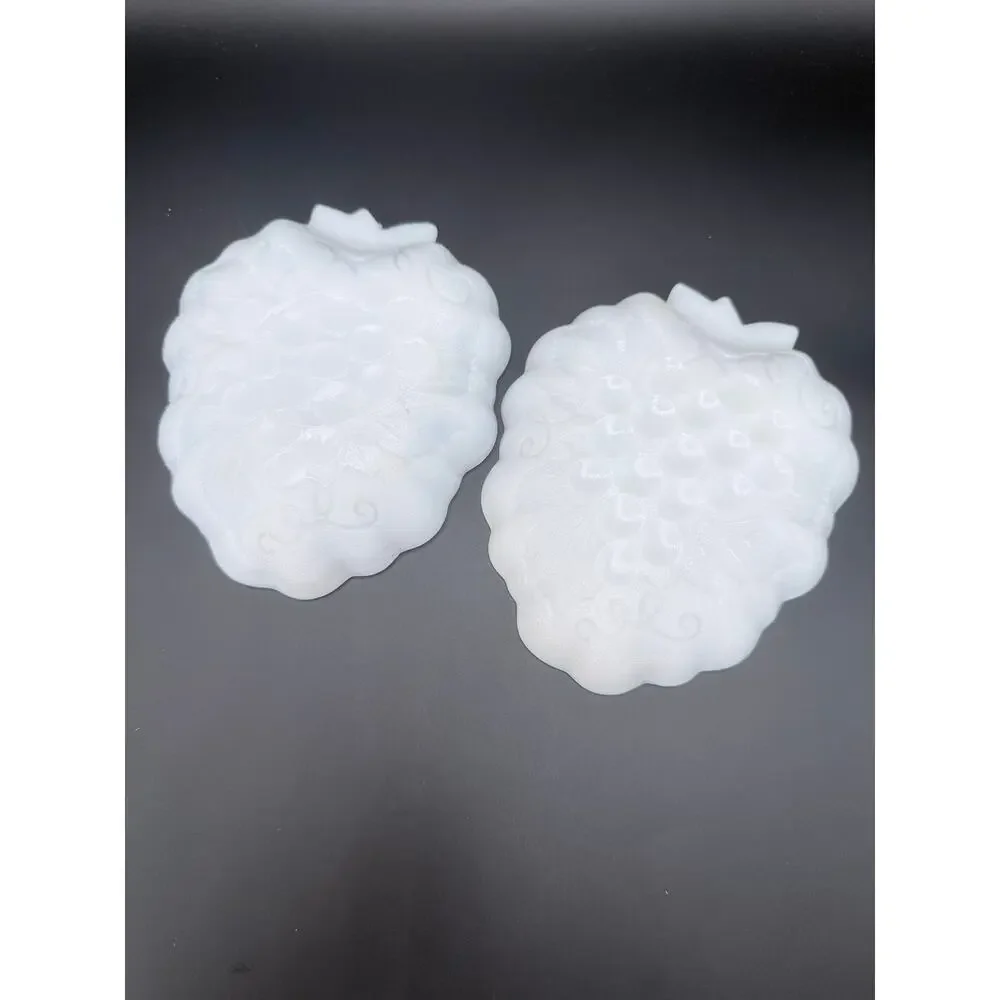Vintage Hazel Atlas Milk Glass Grape Cluster Relish Candy Dishes Pair 7in